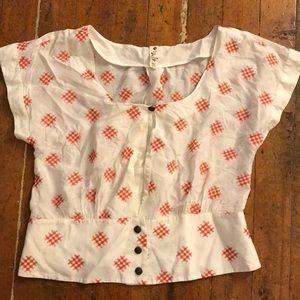 Anthropologie Floreat orange tic tac toe blouse